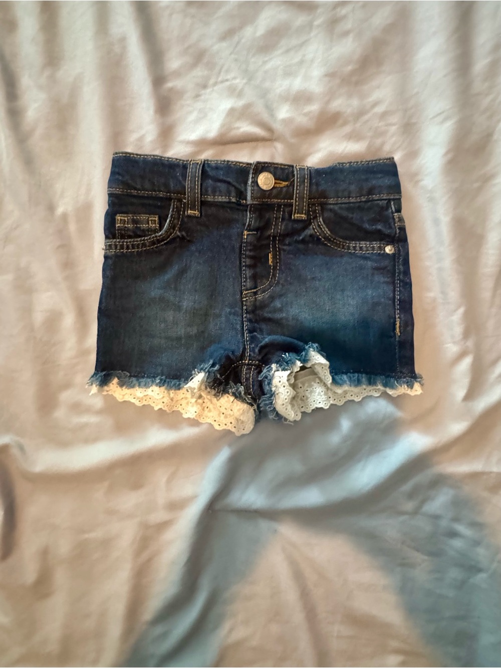 Cat & Jack Dark Blue Denim Shorts with White Lace Trim